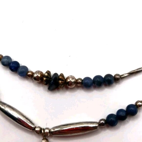 Vintage 17" Liquid Silver Double Layer Necklace Blue Stone - Picture 8 of 10